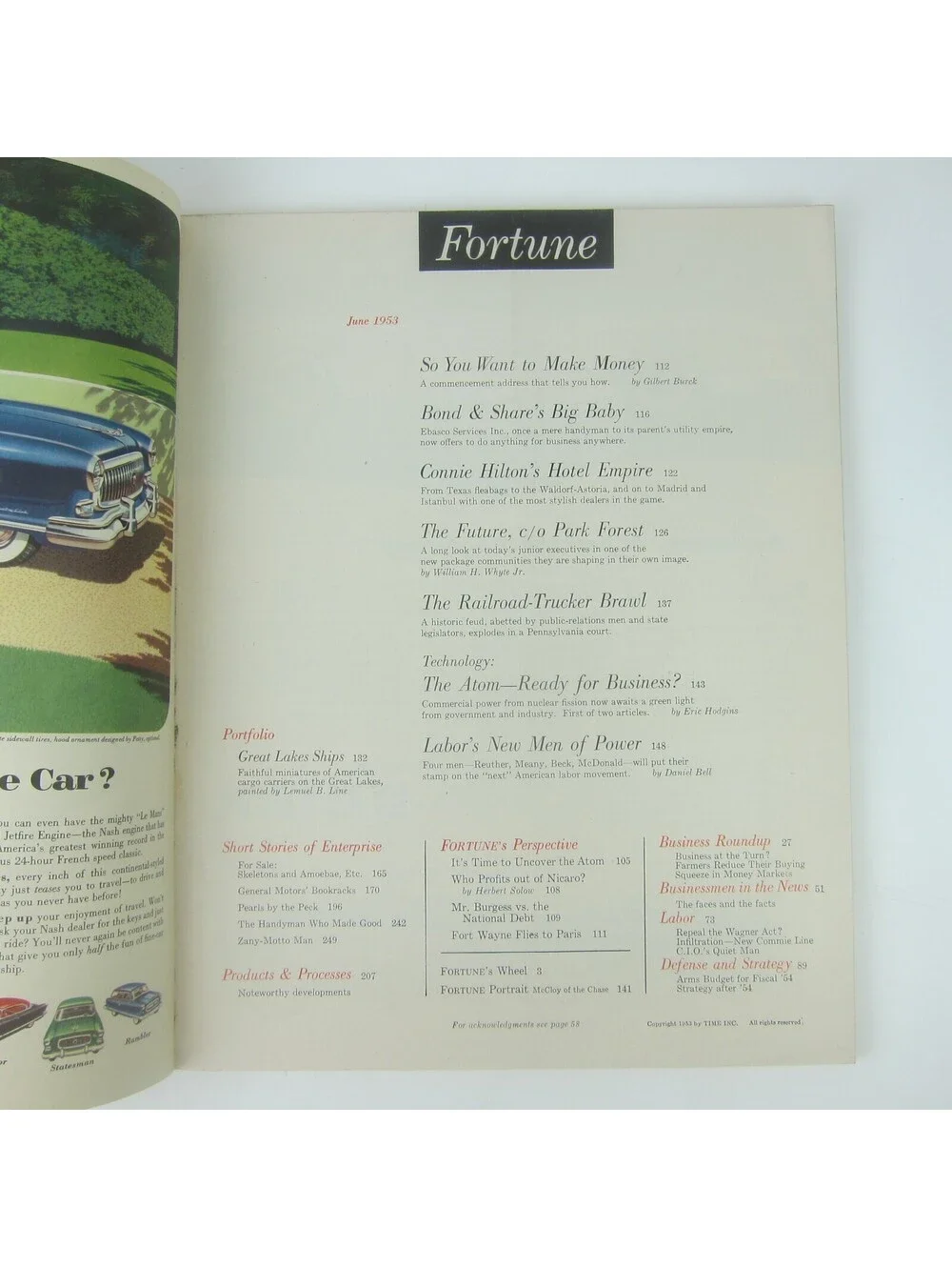 Vintage FORTUNE Magazine June 1953 Nash Motors Cadillac Chevrolet Oldsmobile Ads